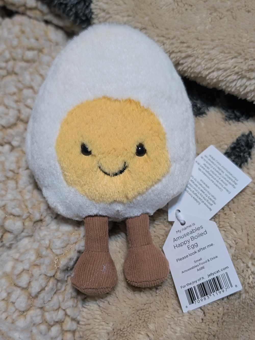 Jellycat Happy Boiled Egg Plush - White, Yellow & Brown